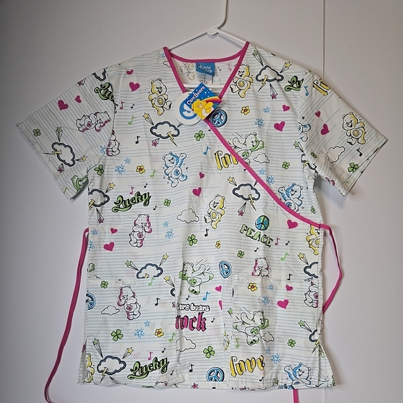 Care Bears Tops - Care Bears Adorable Pink & White Scrub Top Measures Like A Large (Labled S) 2008